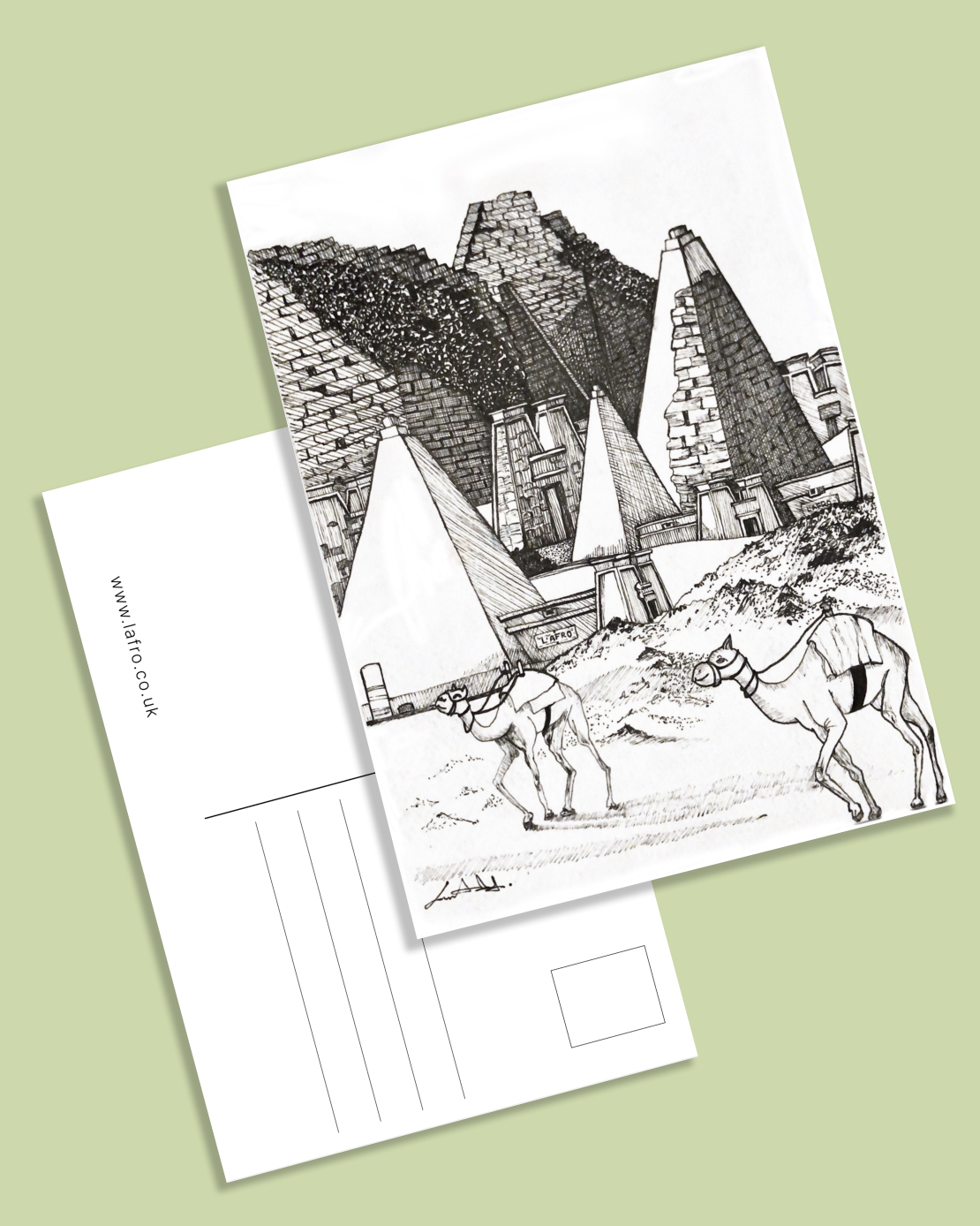 Sudan Pyramids Sketch Postcard – Minimalist Black & White Art